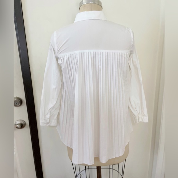 Zara White Cotton Back Pleated Long Sleeves Top - Picture 4 of 6